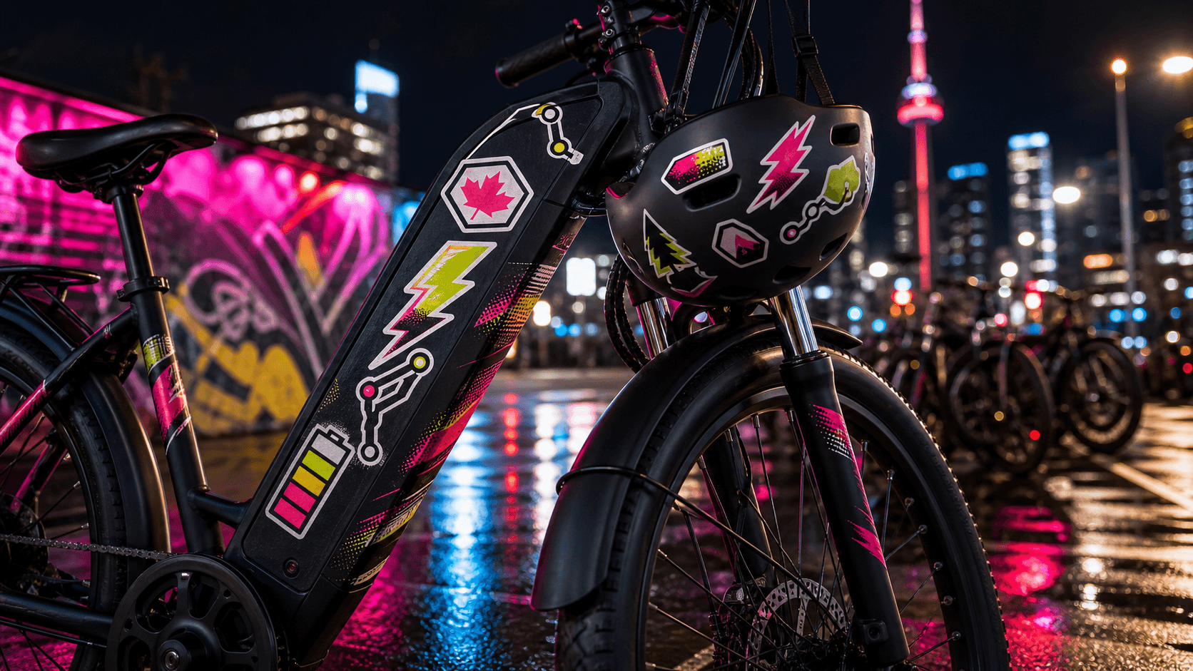 Custom e-bike stickers on an urban electric bike