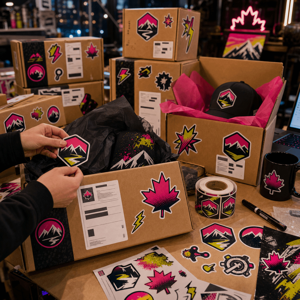 Custom brand stickers on product packaging