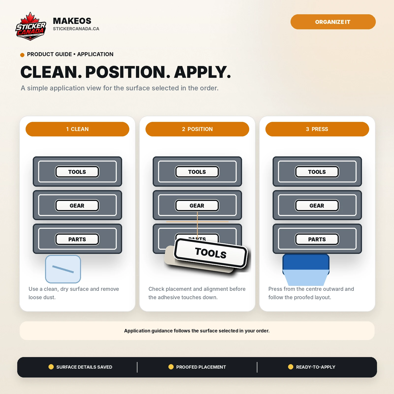 Bin & Storage Labels application steps for storage bin, drawer, shelf