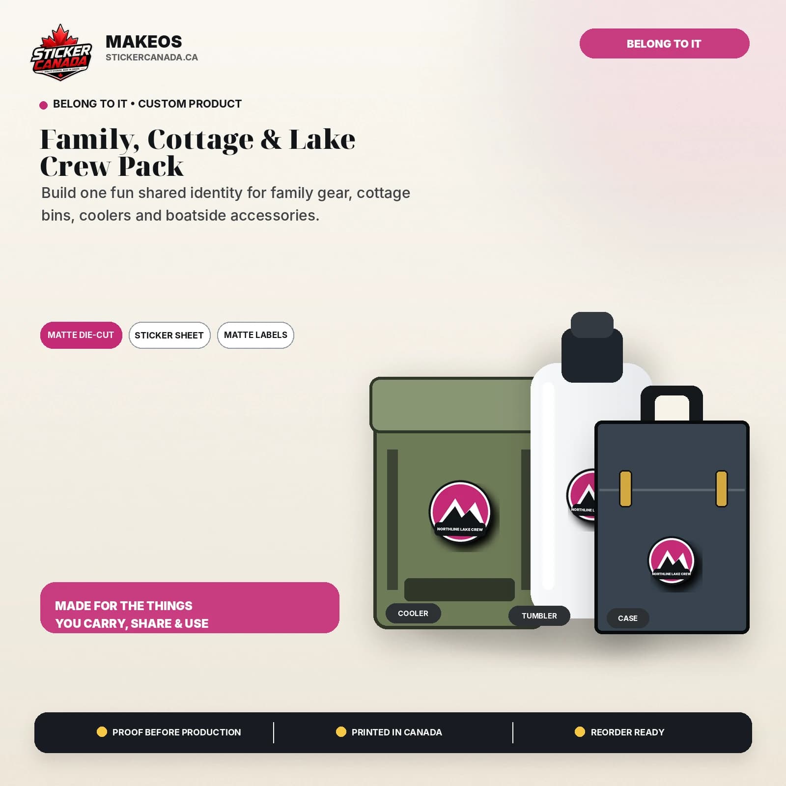 Family, Cottage & Lake Crew Pack product overview for cooler, tumbler, case