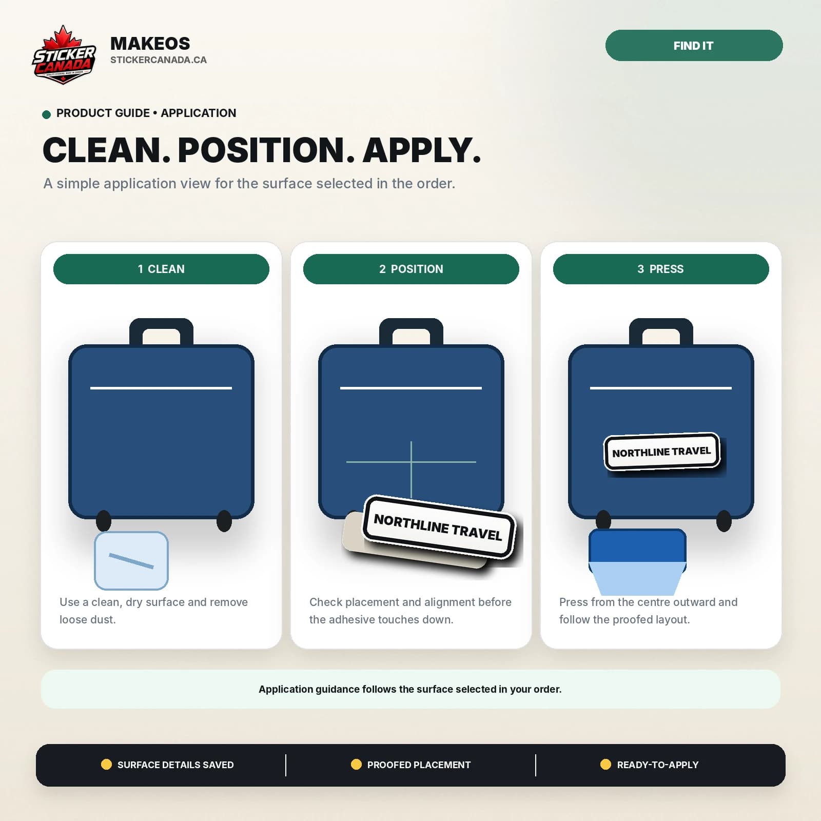 Luggage & Travel ID Stickers application steps for suitcase, travel case, camping bin