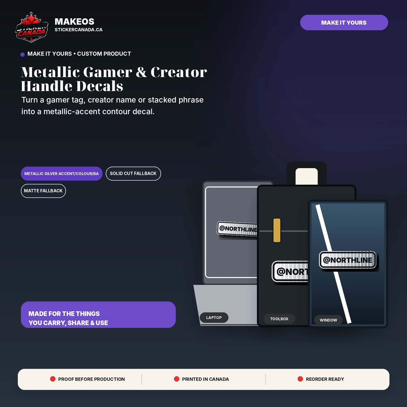 Metallic Gamer & Creator Handle Decals product overview for laptop, toolbox, window