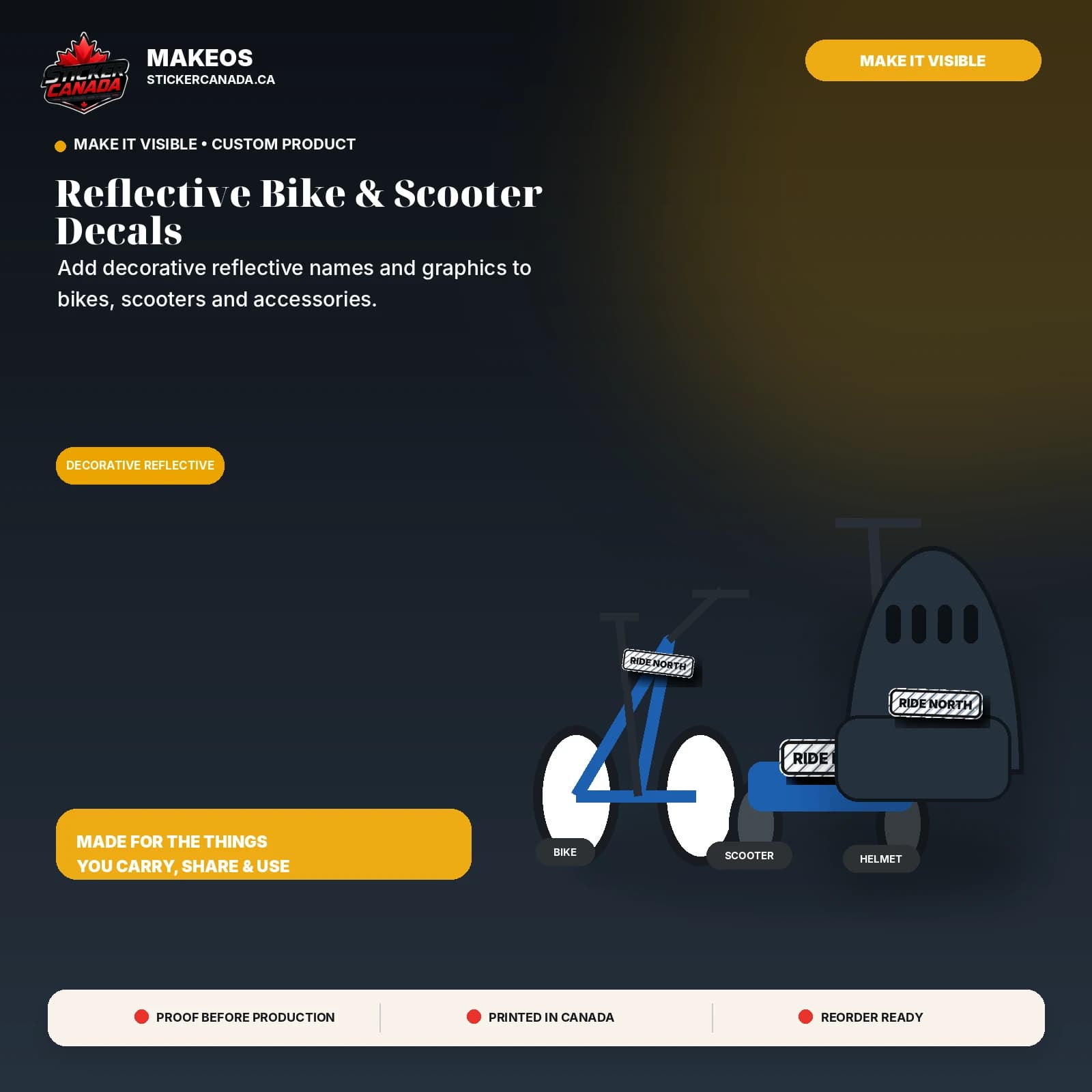 Reflective Bike & Scooter Decals product overview for bike, scooter, helmet