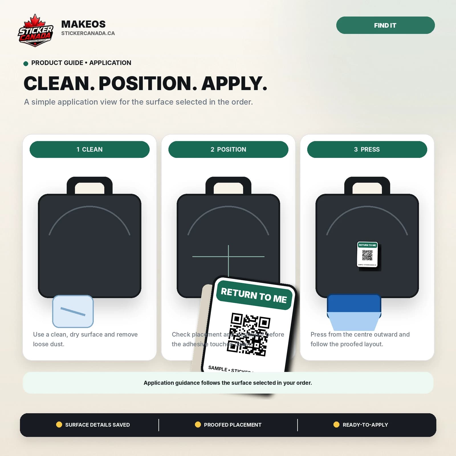 Return My Gear QR Labels application steps for sports bag, laptop case, camera case