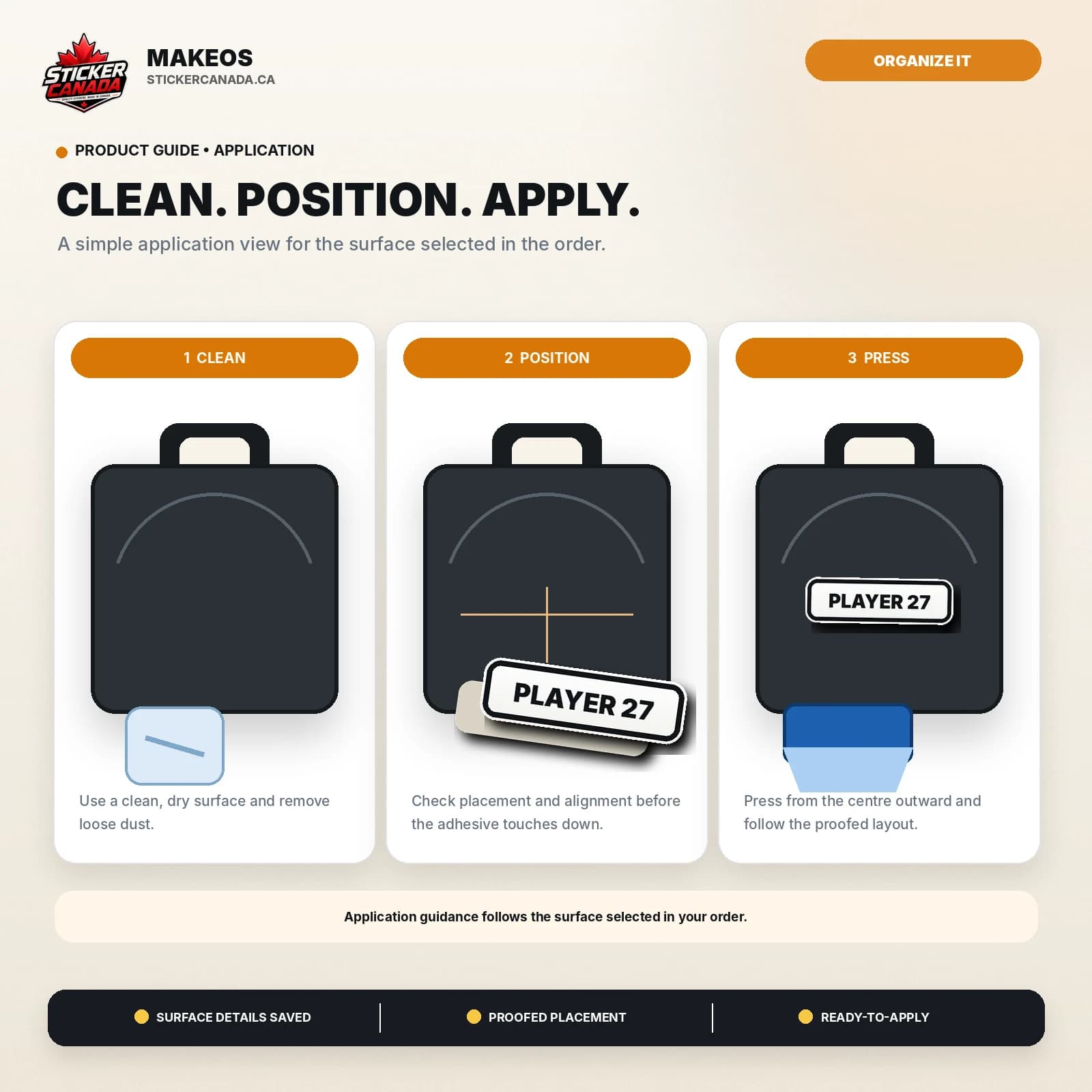 School, Camp & Sports Roster Labels application steps for team bag, water bottle, helmet case