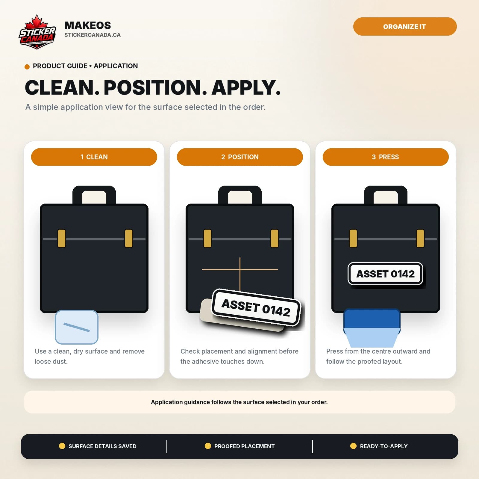 Workshop Asset ID Labels application steps for tool case, machine case, cart