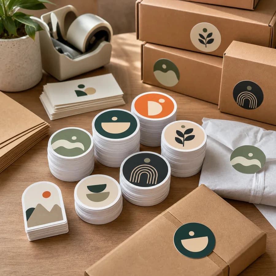 Business logo stickers applied to product packaging