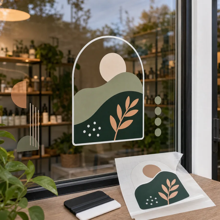 Custom business graphics applied to a window