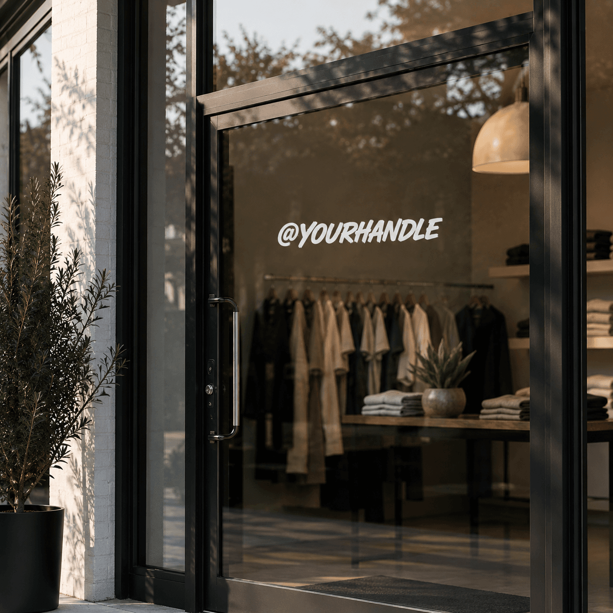 Custom handle decal on a business storefront window