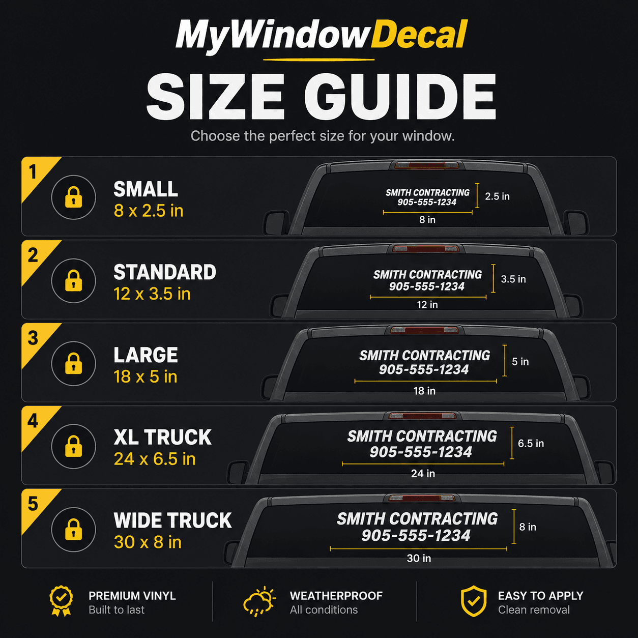 Custom vehicle window decal size guide for cars vans and trucks