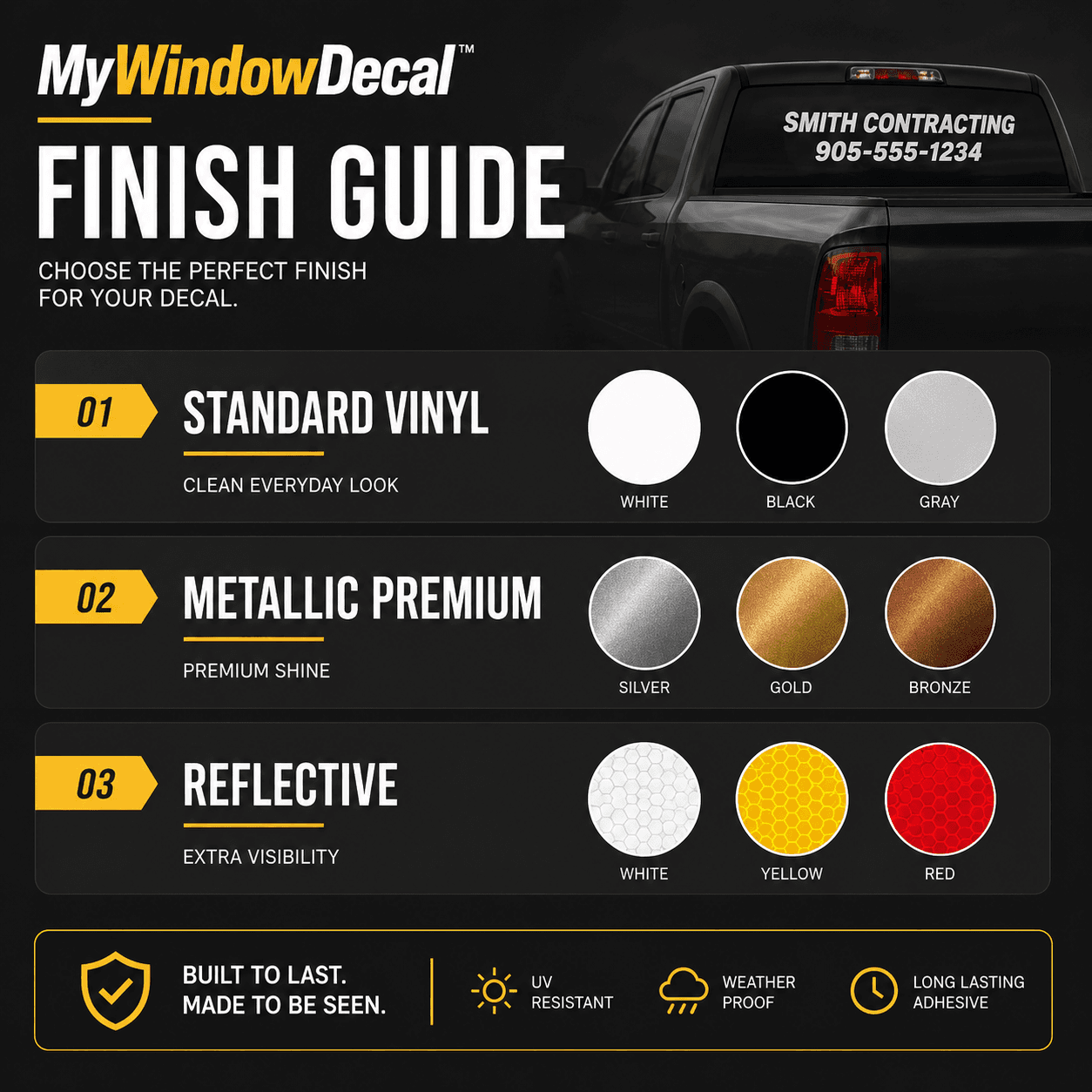 Standard metallic and reflective window decal finish guide