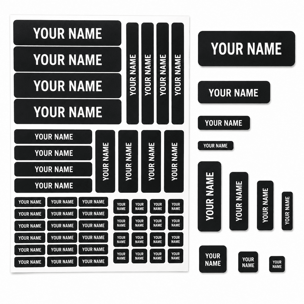Mixed size personalized name label sheet options