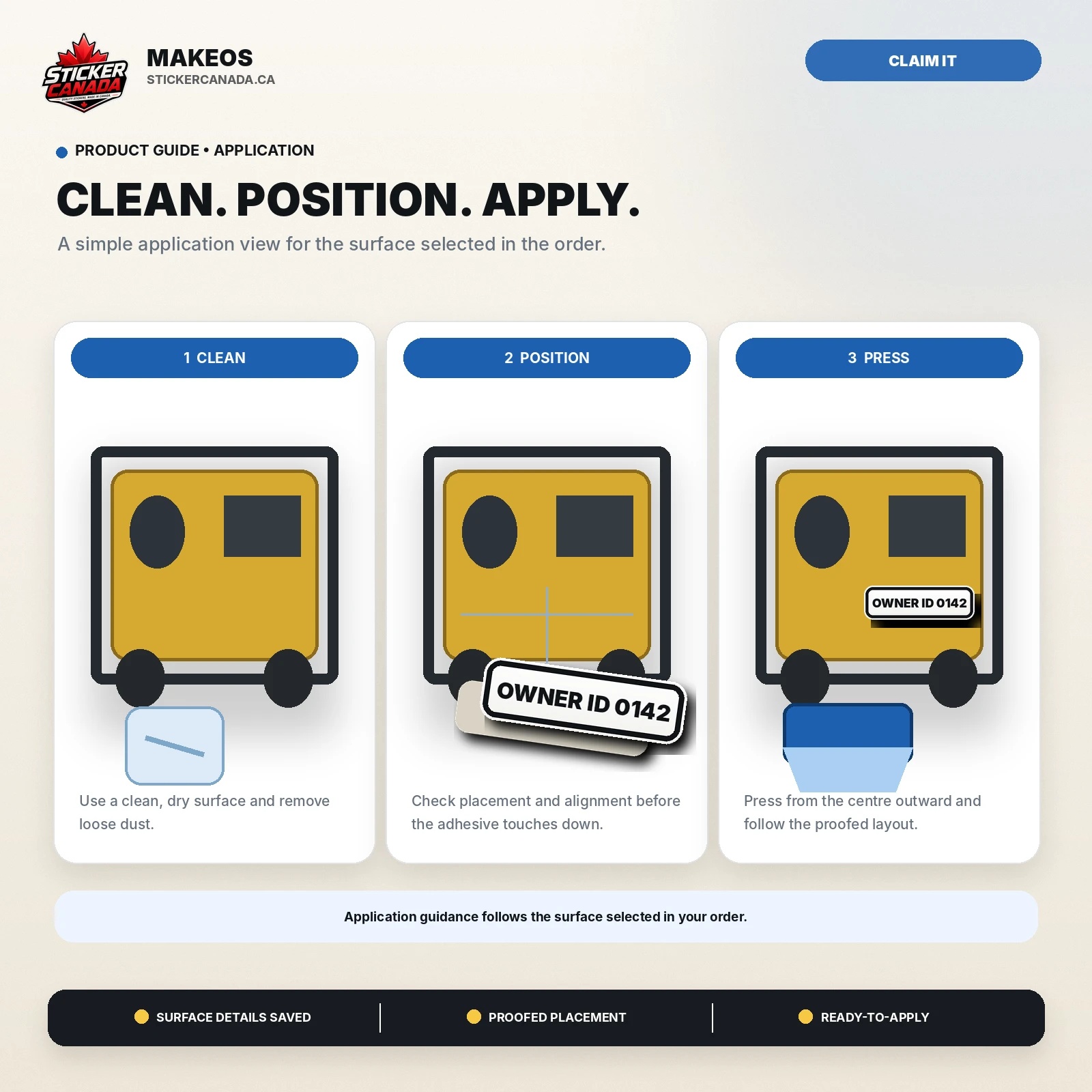 Equipment Owner ID Pack application steps for generator, ladder, tool case