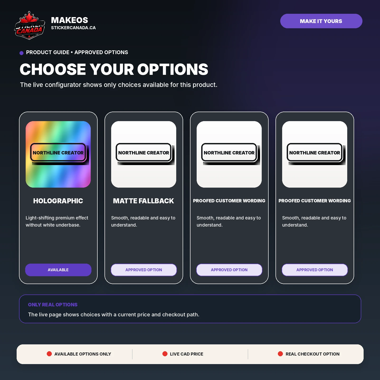 Holographic Creator Sticker Pack available material and style options for laptop, helmet, merch pack