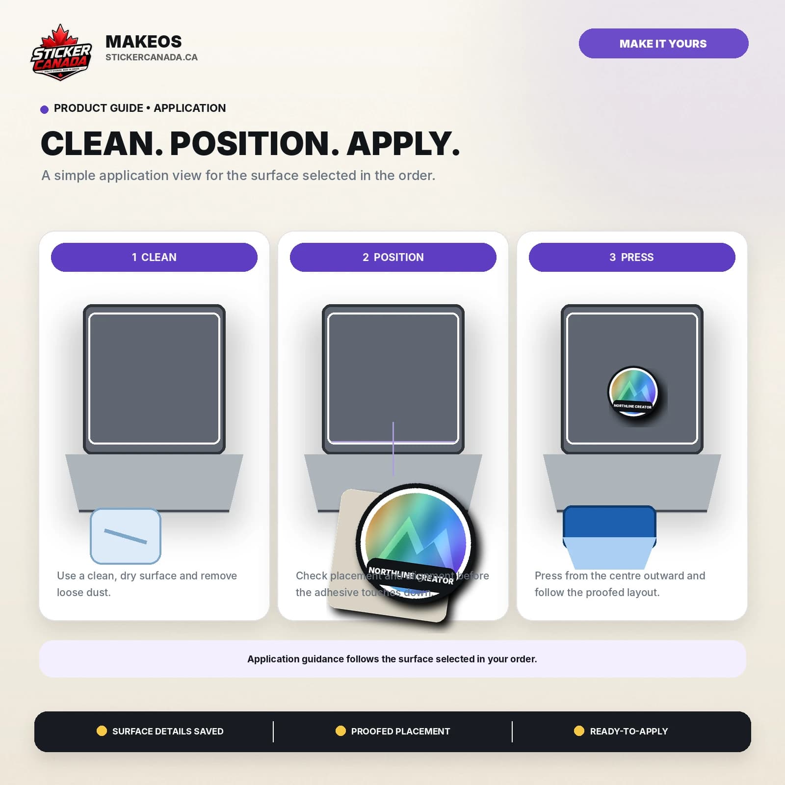 Holographic Creator Sticker Pack application steps for laptop, helmet, merch pack