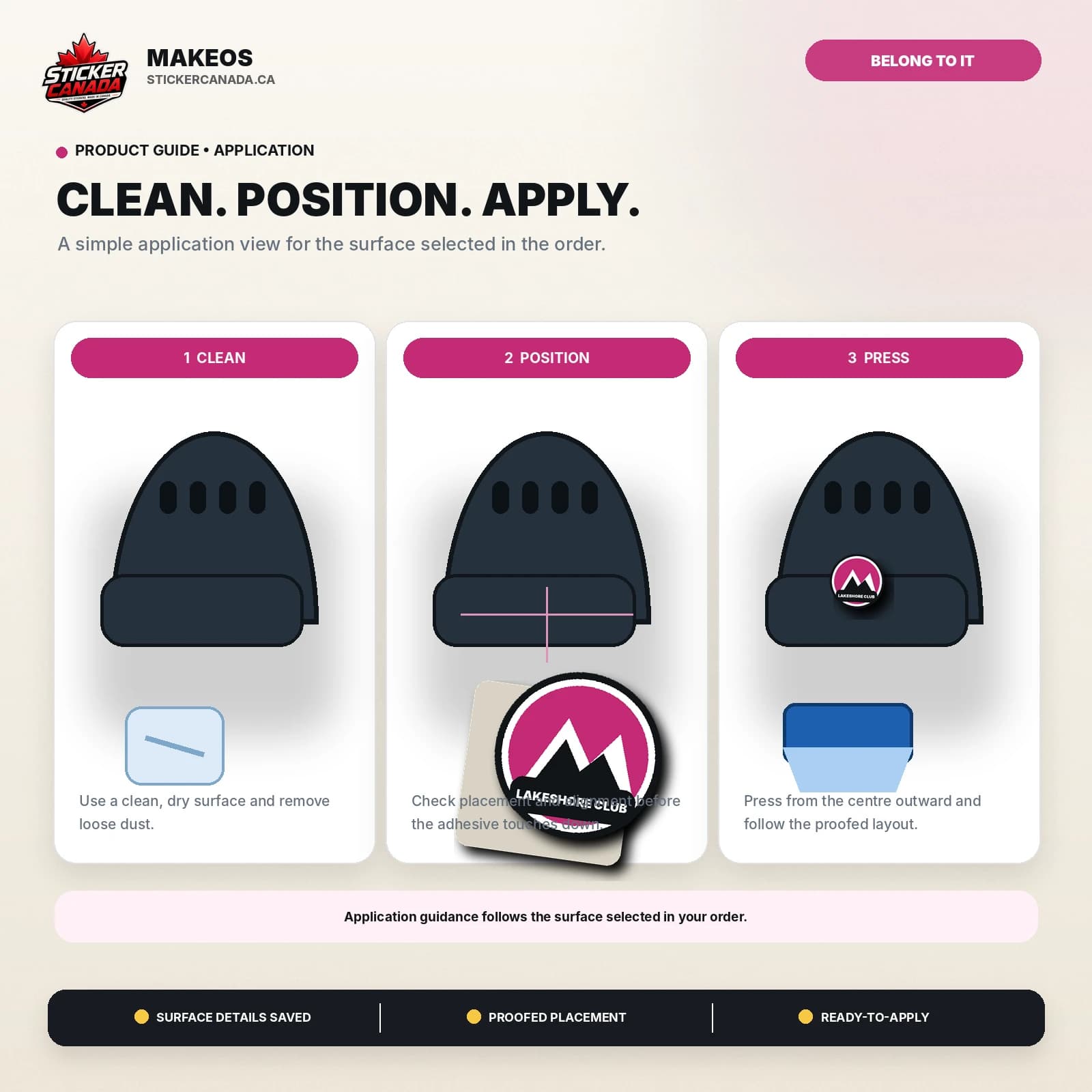 Team & Club Sticker Pack application steps for helmet, bottle, bag
