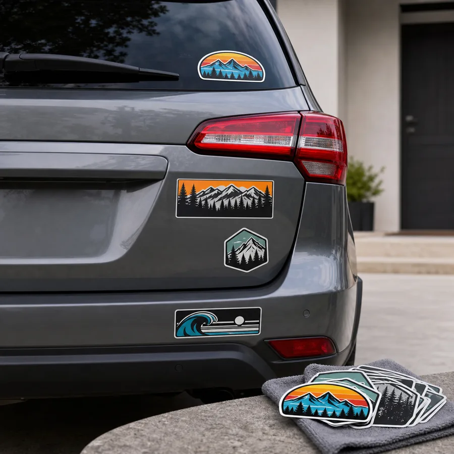 Custom bumper sticker applied to a vehicle window in Canada