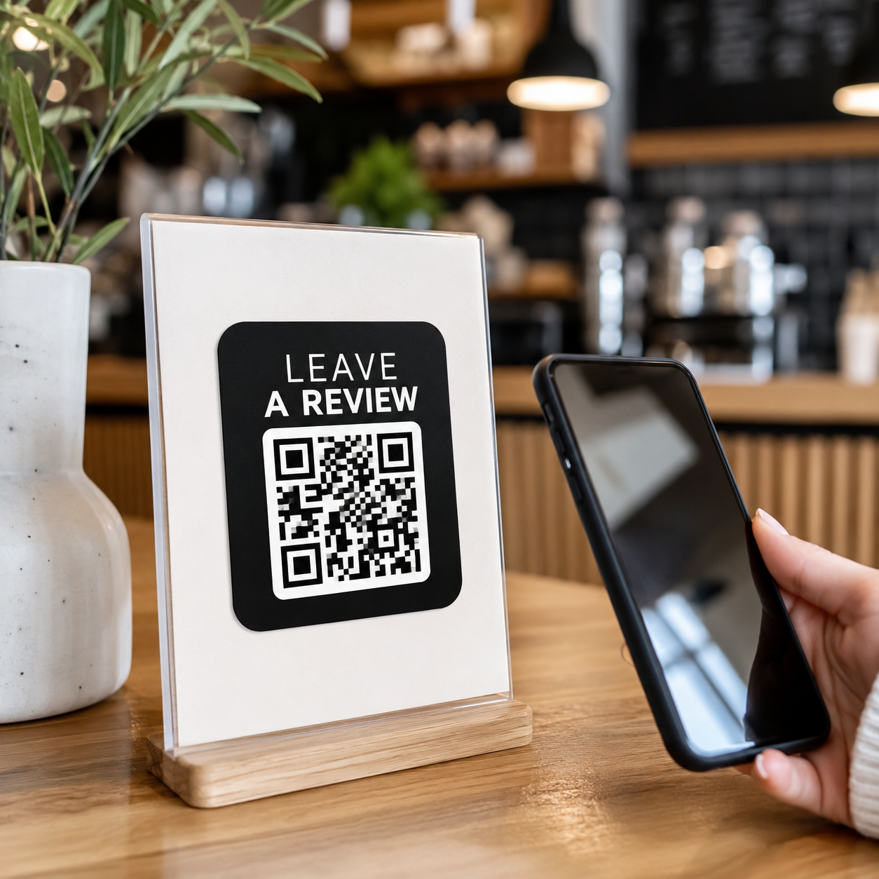 Leave a Review QR code sticker for business reviews