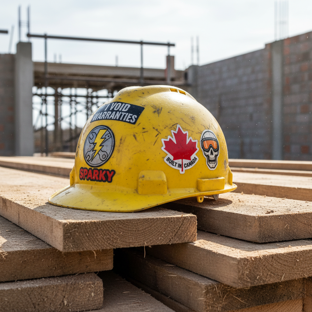 Hard hat stickers Canada — waterproof vinyl decals for tradespeople